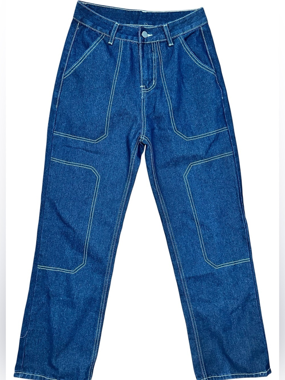 Y2K Streetwear Women’s Denim Blue Jeans 28 White Stitching Indie Utility Grunge